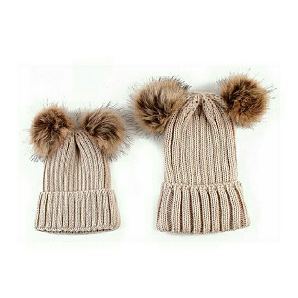 Other - 2pc mother and daughter pom pom beanie